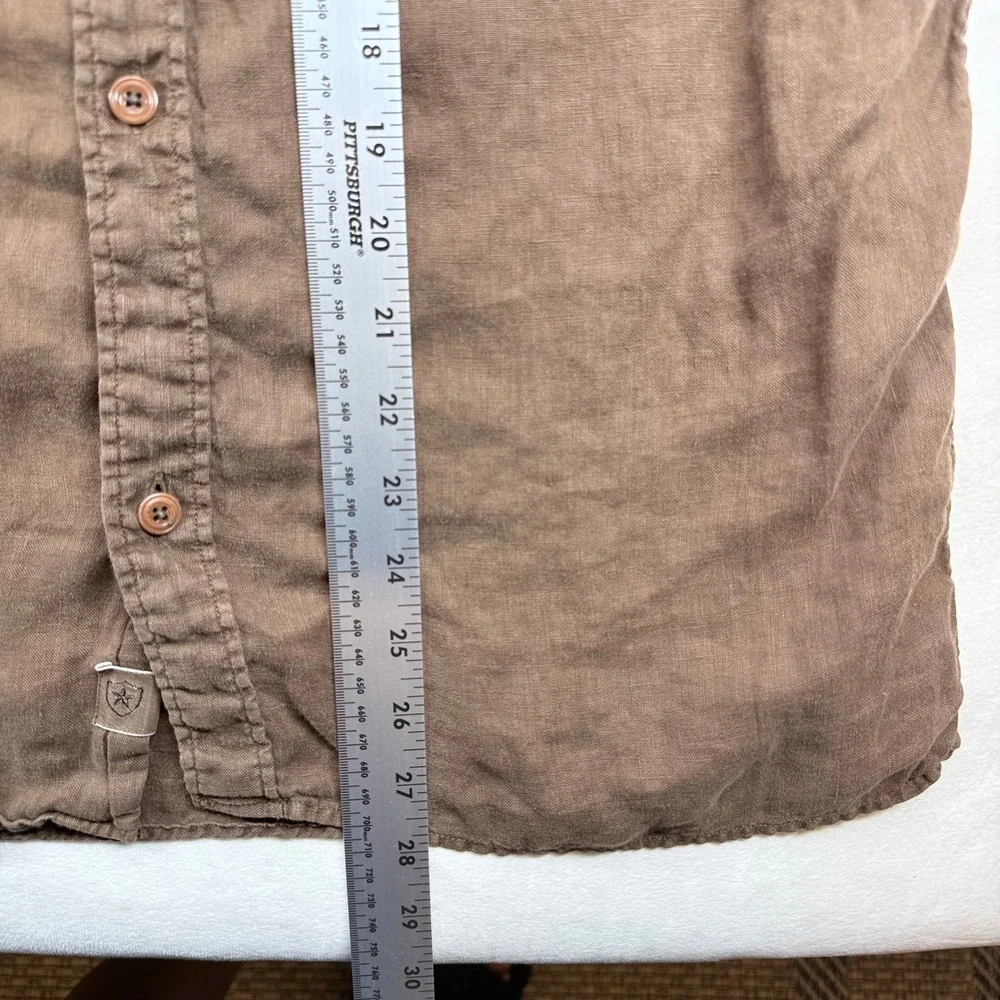 Banana Republic Mens M Brown 100% Linen Short Sleeve Military Safari Shirt